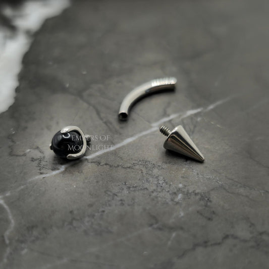 Black Agate + Spike Curved Barbell