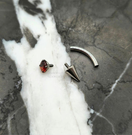 Red Stone + Spike Curved Barbell