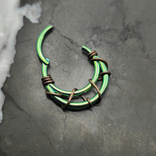 Green + Bronze Banded Crescent Hinged Clicker