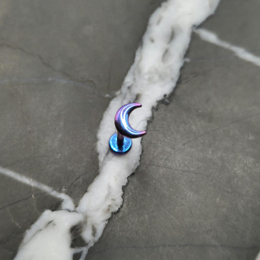 Small Moon Threadless Flat Back Labret Stud