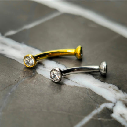 2.5mm Bezel Set Zirconia Curved Barbell
