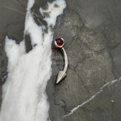 Red Garnet + Spike Curved Barbell