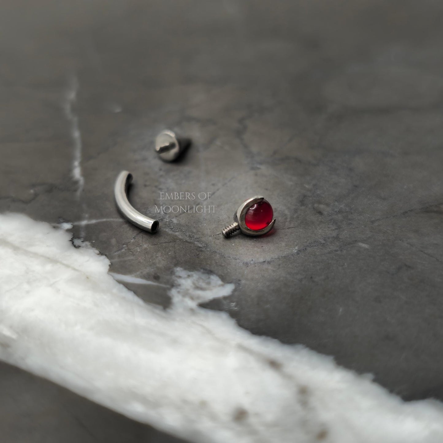 Red Garnet + Spike Curved Barbell