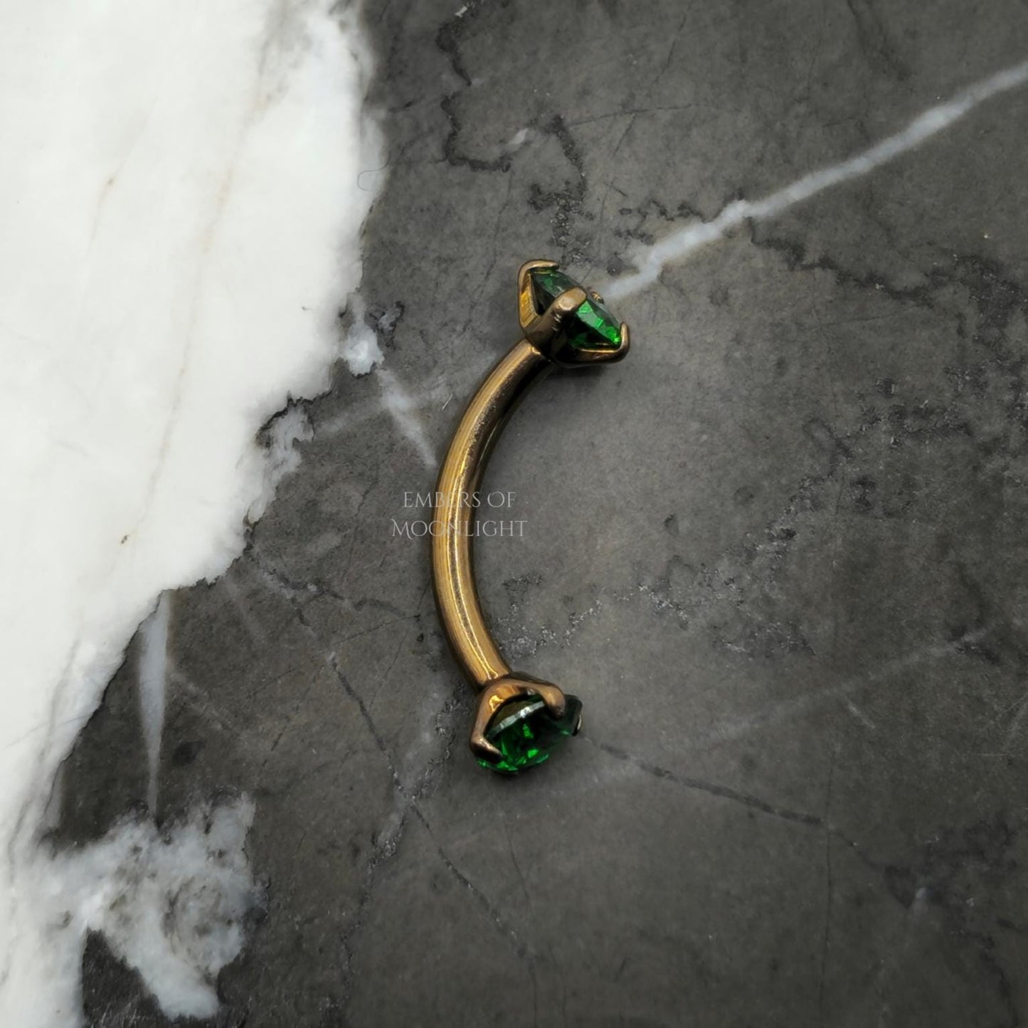 Anodized Dark Bronze Emerald Green Zirconia Curved Barbell