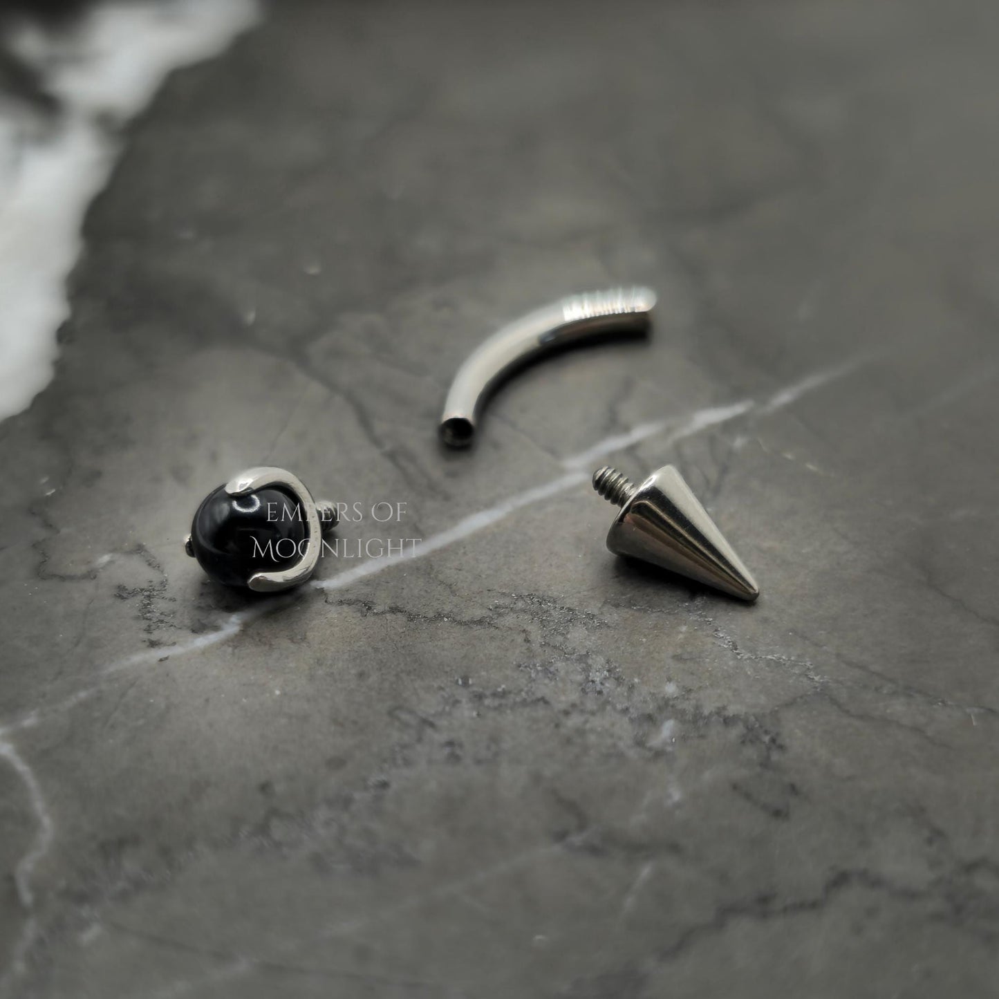 Black Agate + Spike Curved Barbell