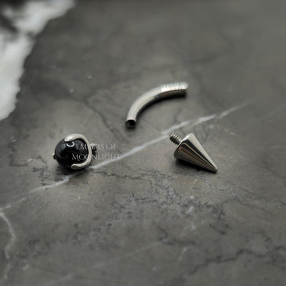 Black Agate + Spike Curved Barbell