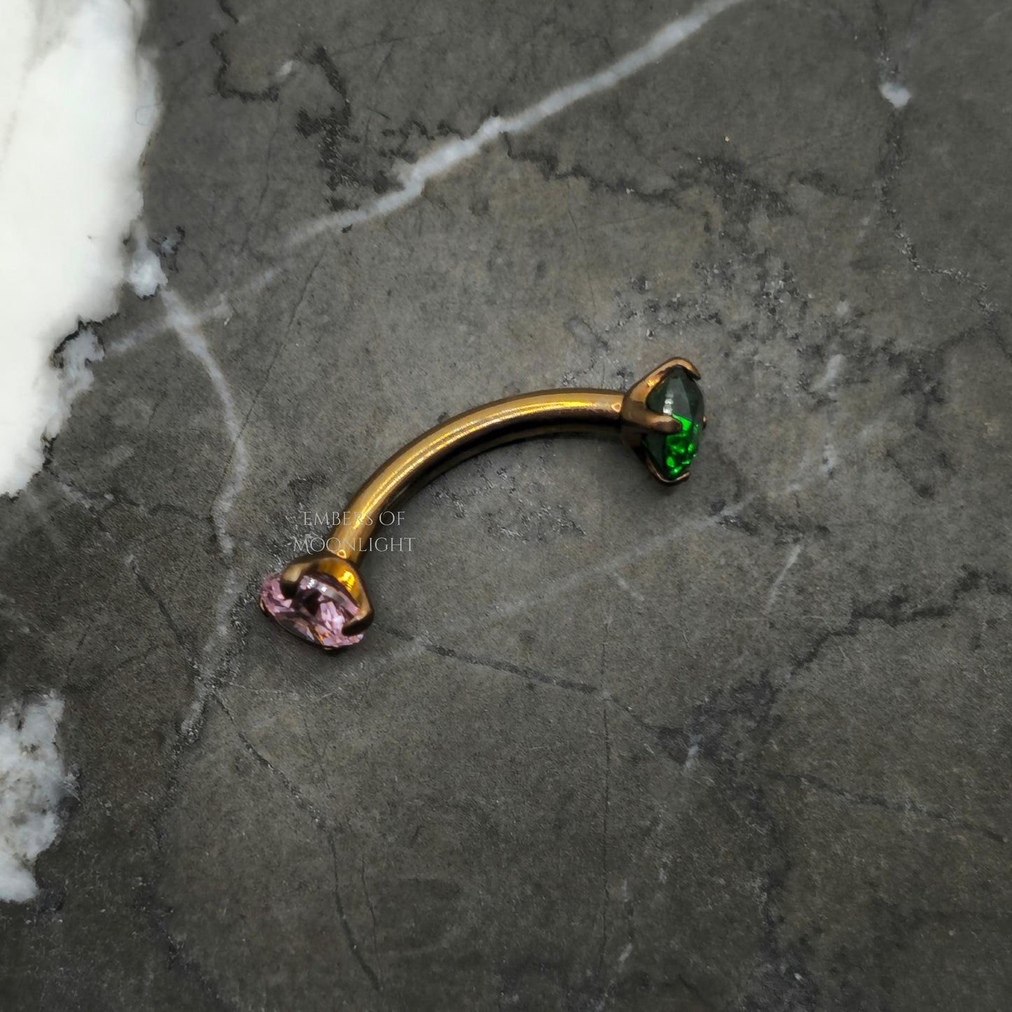 Green + Pink Stone Curved Barbell