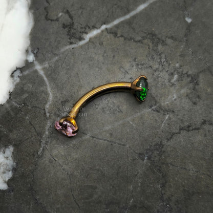Green + Pink Stone Curved Barbell
