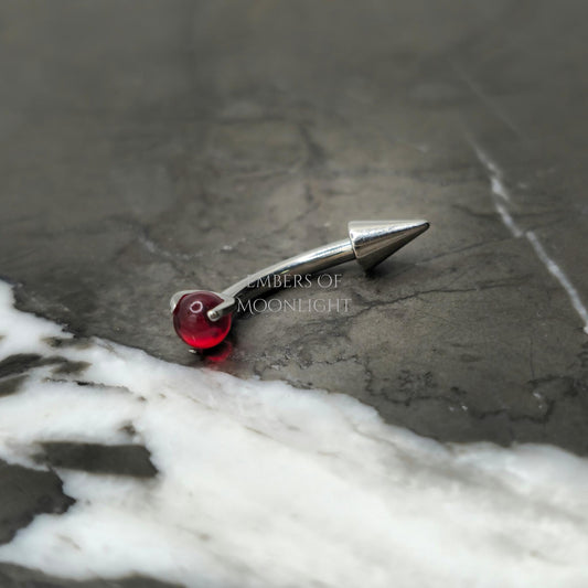 Red Garnet + Spike Curved Barbell