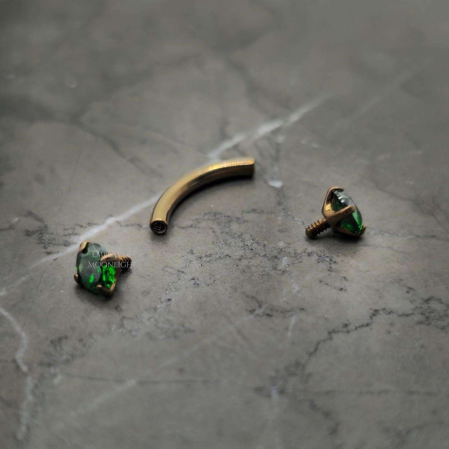 Anodized Dark Bronze Emerald Green Zirconia Curved Barbell