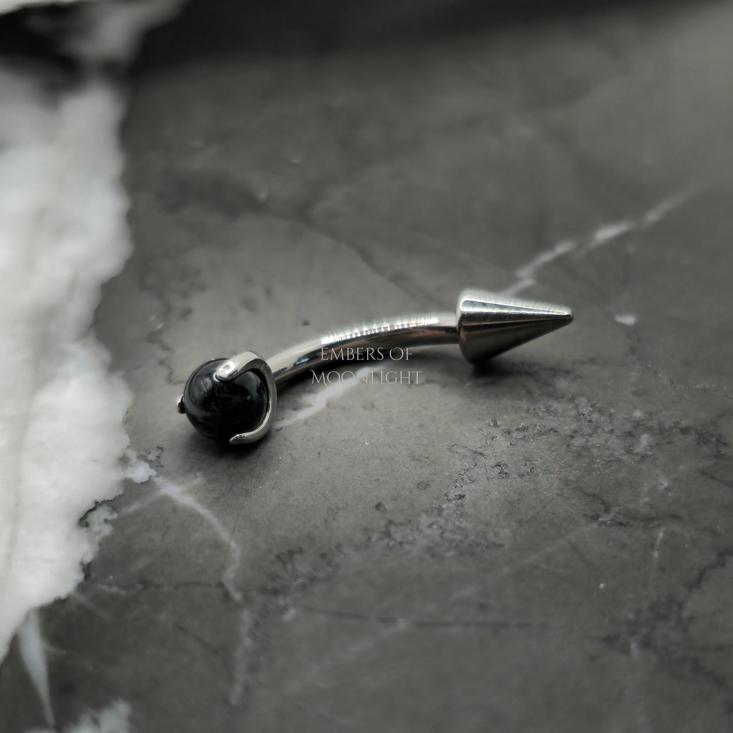 Black Agate + Spike Curved Barbell