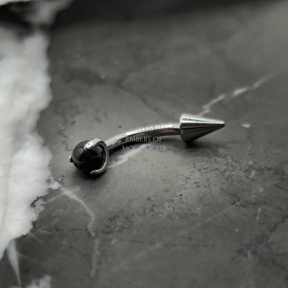 Black Agate + Spike Curved Barbell