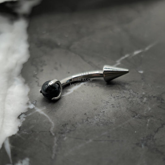 Black Agate + Spike Curved Barbell