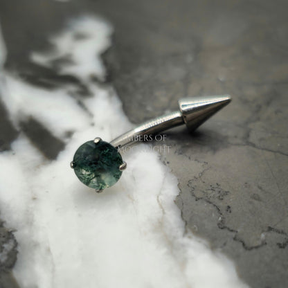 Moss Agate + Spike Curved Barbell