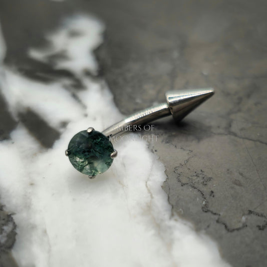 Moss Agate + Spike Curved Barbell
