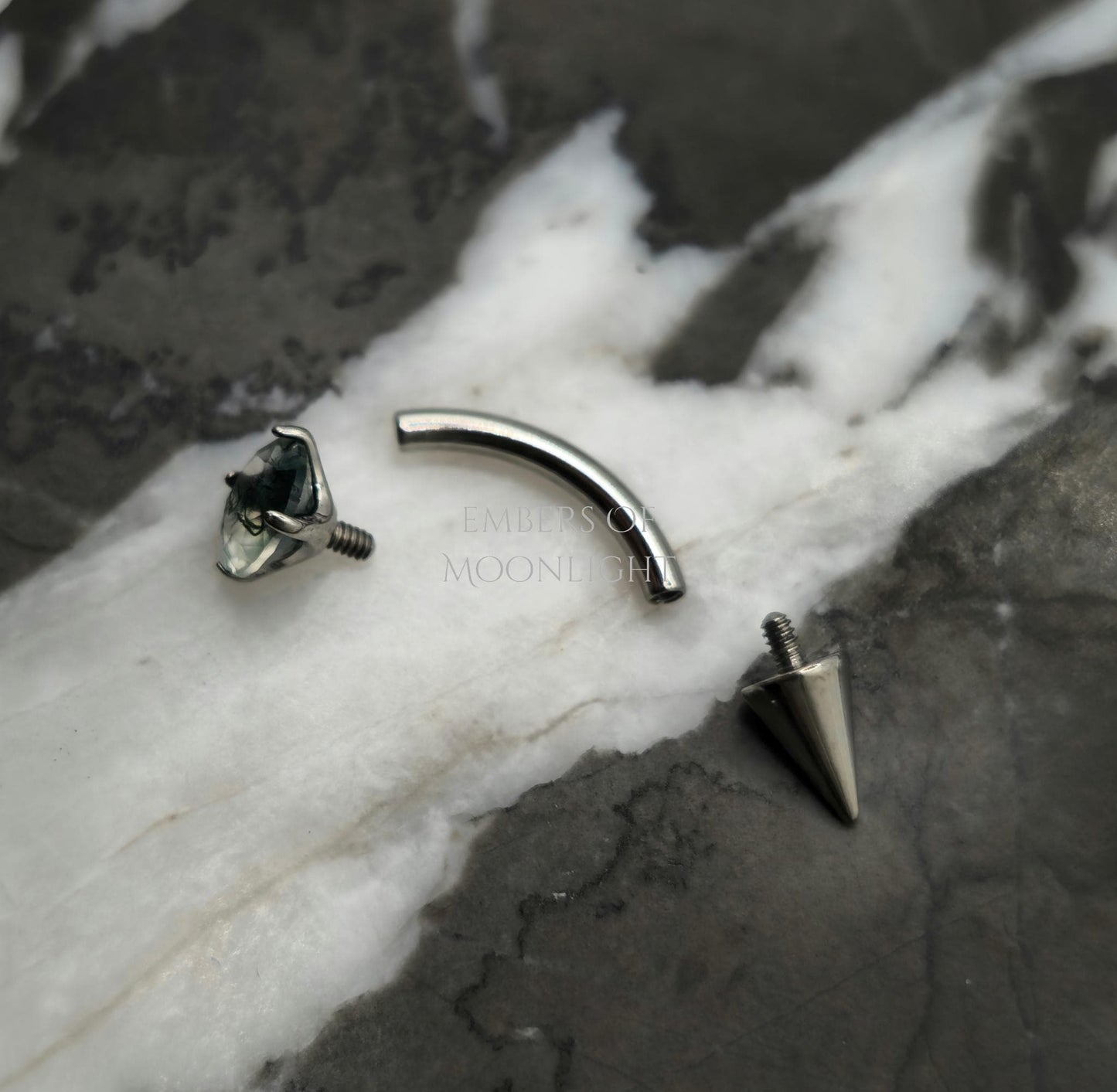 Moss Agate + Spike Curved Barbell
