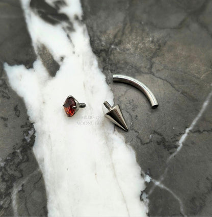 Red Stone + Spike Curved Barbell