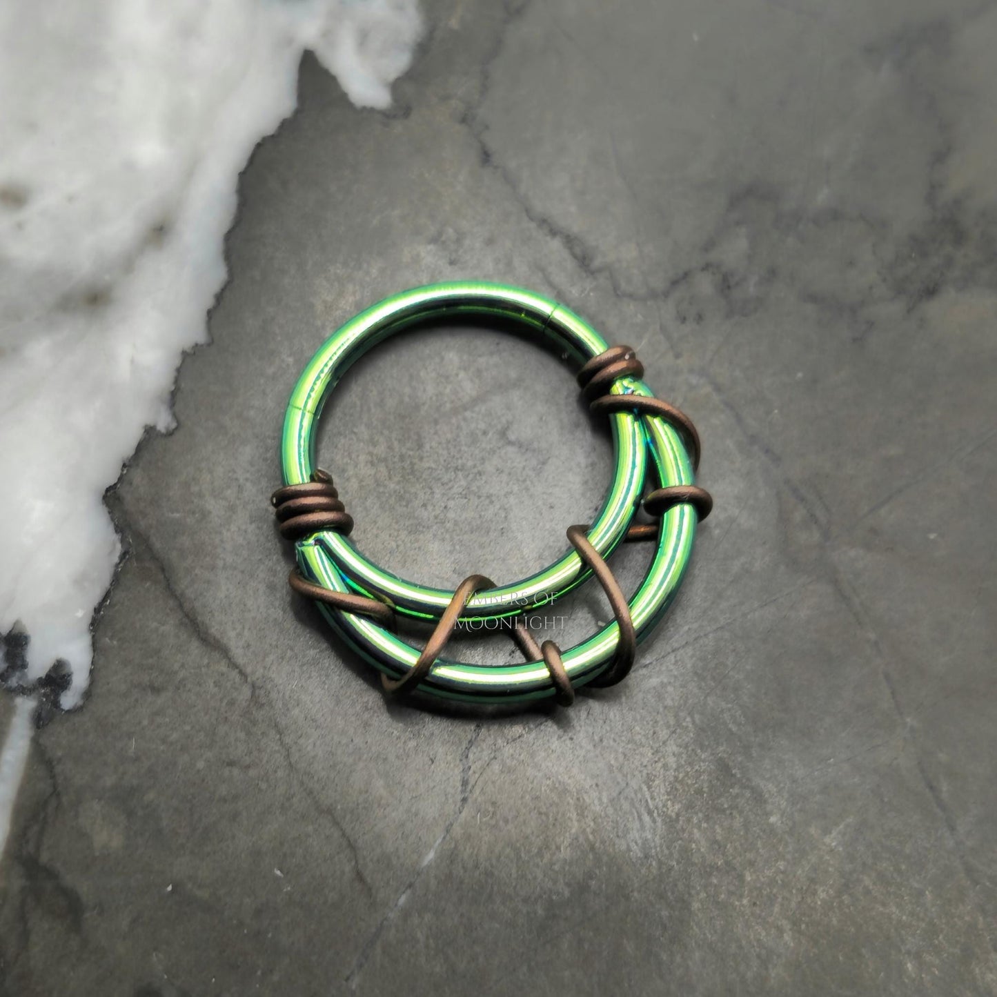 Green + Bronze Banded Crescent Hinged Clicker
