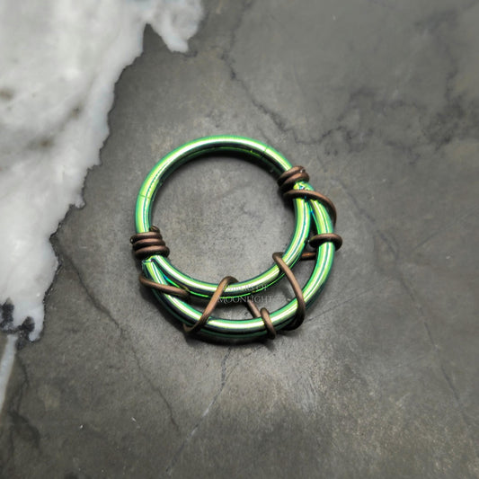 Green + Bronze Banded Crescent Hinged Clicker