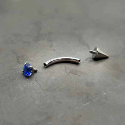 Blue Zirconia + Spike Curved Barbell