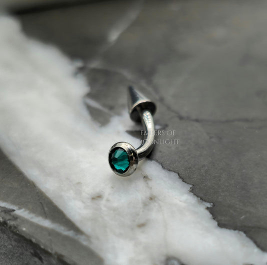Emerald Green Stone + Spike Curved Barbell