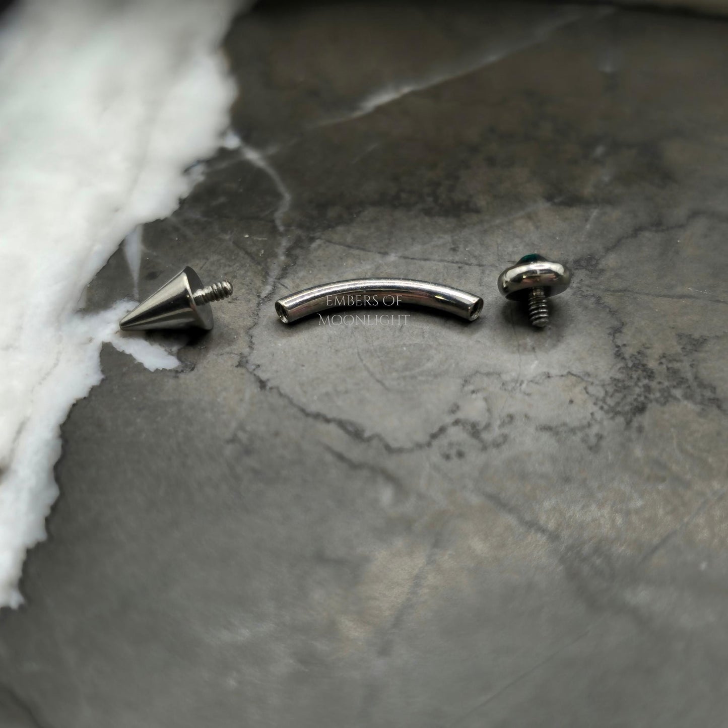 Emerald Green Stone + Spike Curved Barbell