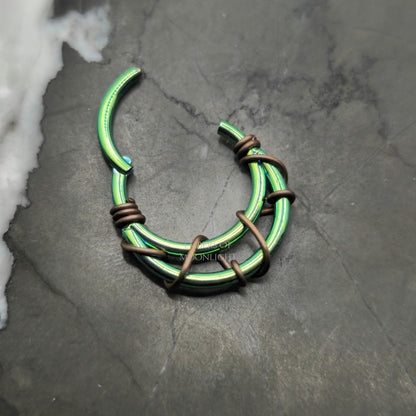 Green + Bronze Banded Crescent Hinged Clicker