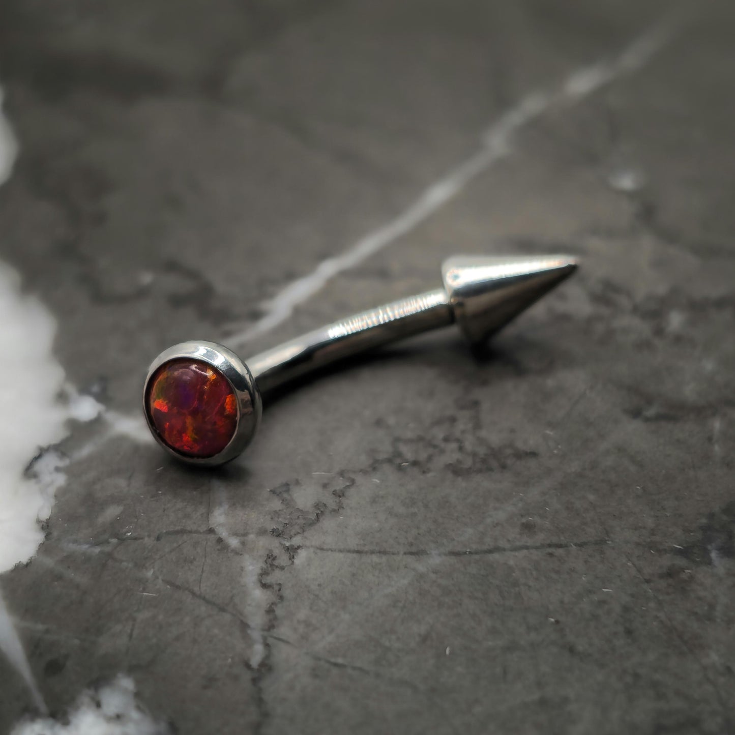 Blood Red Opal + Spike Curved Barbell