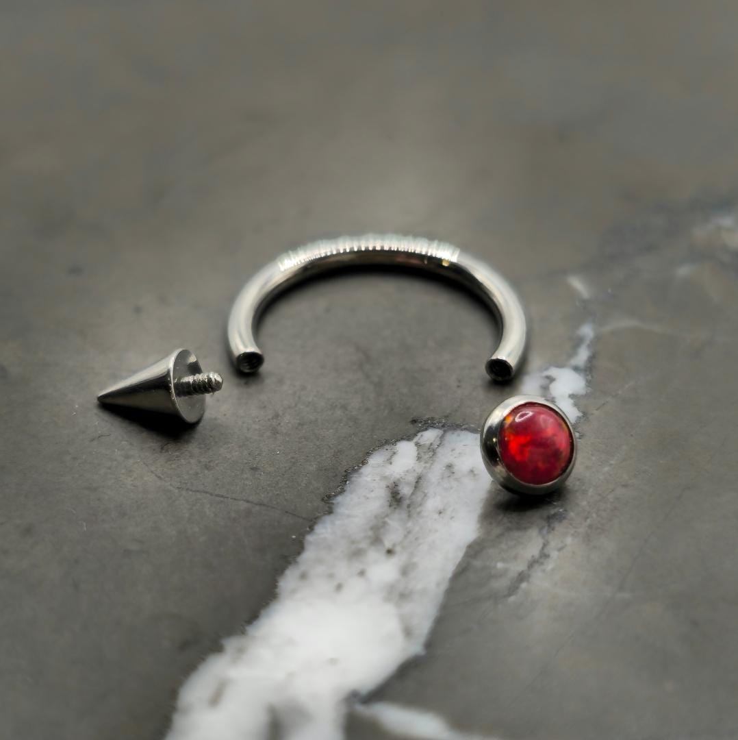 Blood Red Opal + Spike Horseshoe Hoop