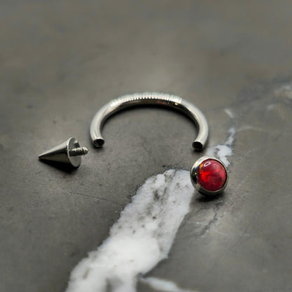 Blood Red Opal + Spike Horseshoe Hoop