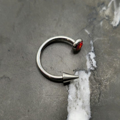Blood Red Opal + Spike Horseshoe Hoop