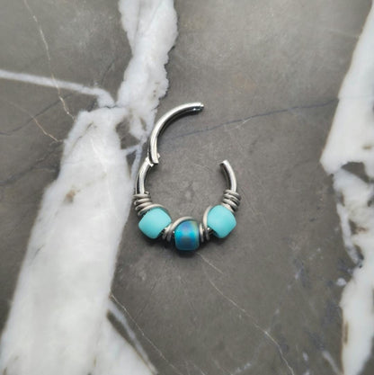 Two-Tone Turquoise Beaded Hinged Clicker
