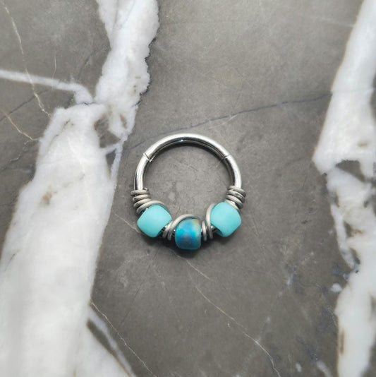Two-Tone Turquoise Beaded Hinged Clicker