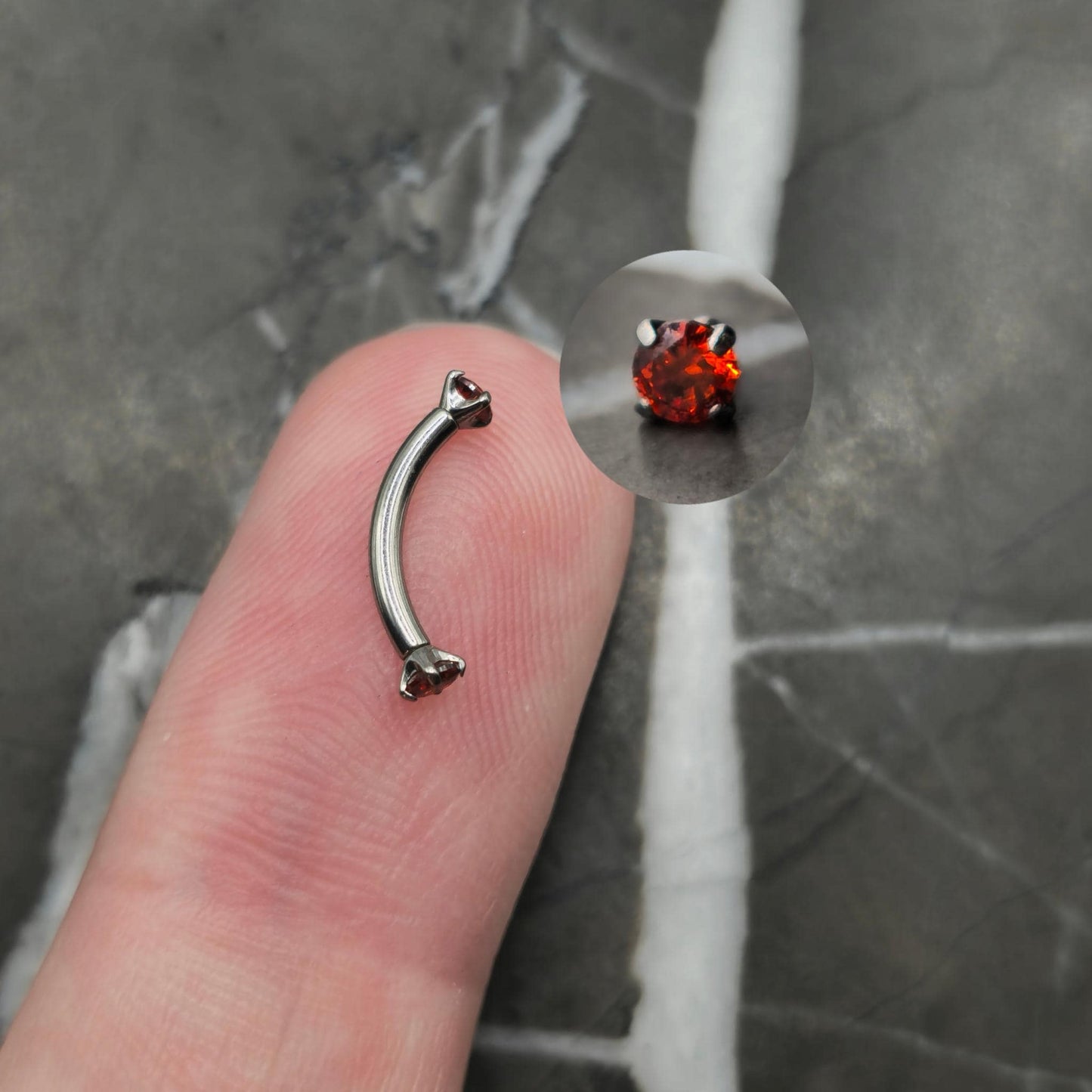 Tiny 2mm Red Zirconia Curved Barbell