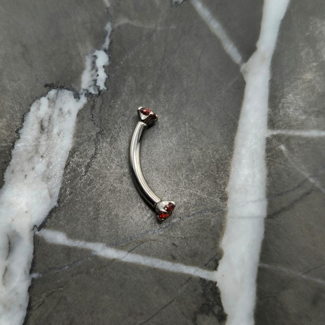Tiny 2mm Red Zirconia Curved Barbell