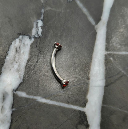 Tiny 2mm Red Zirconia Curved Barbell