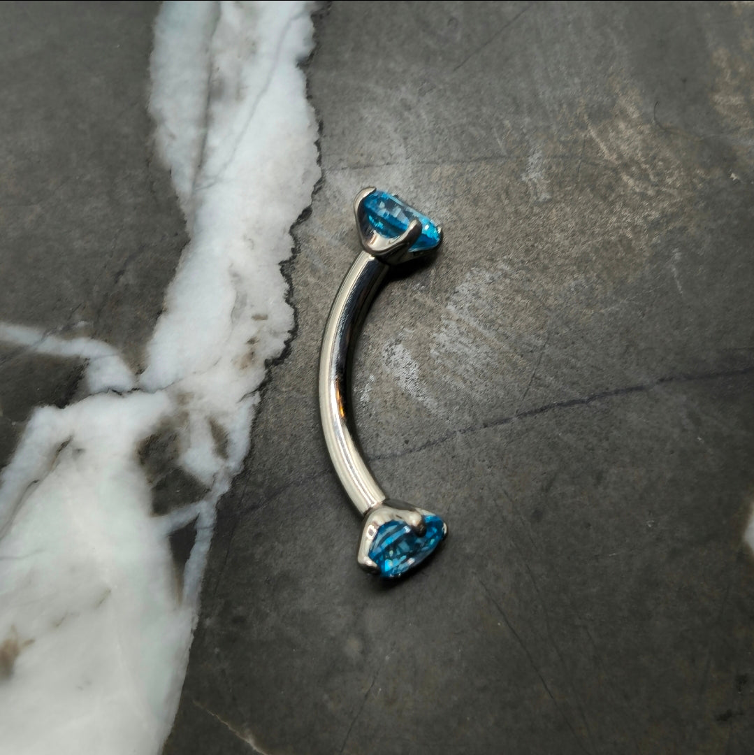 Aqua Blue Cubic Zirconia Curved Barbell