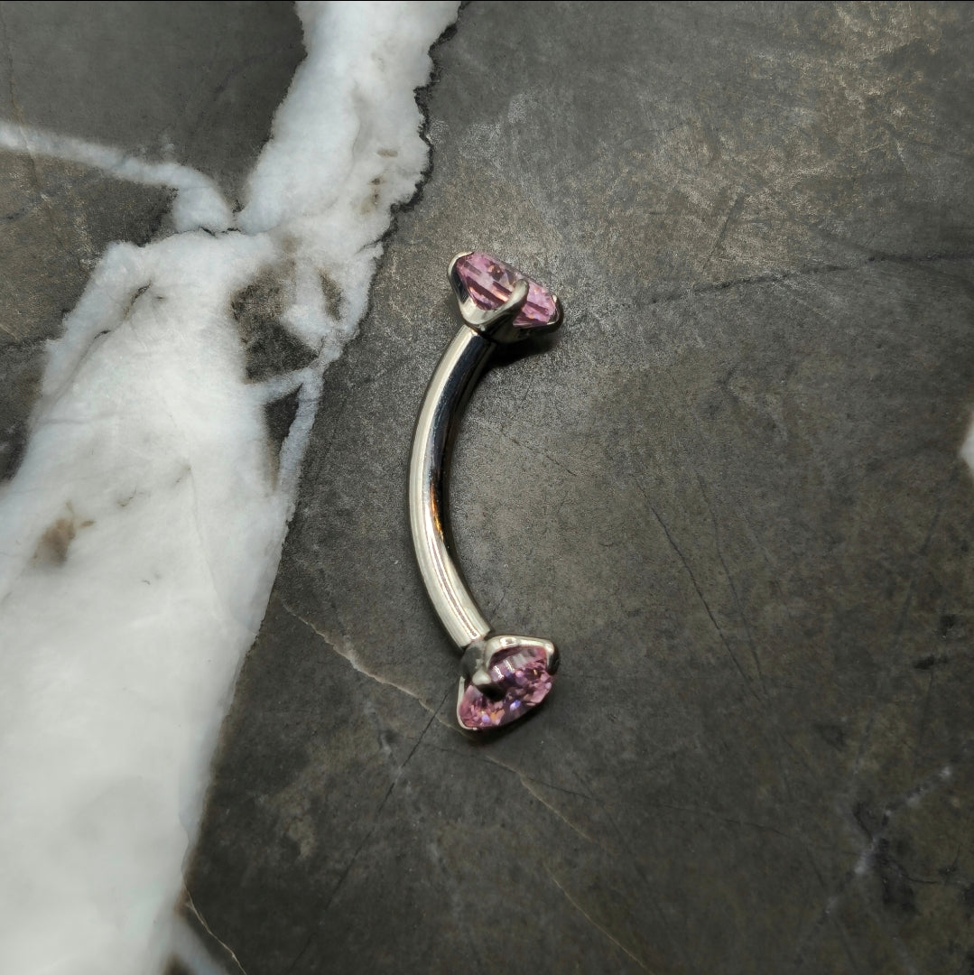 Pink Cubic Zirconia Curved Barbell
