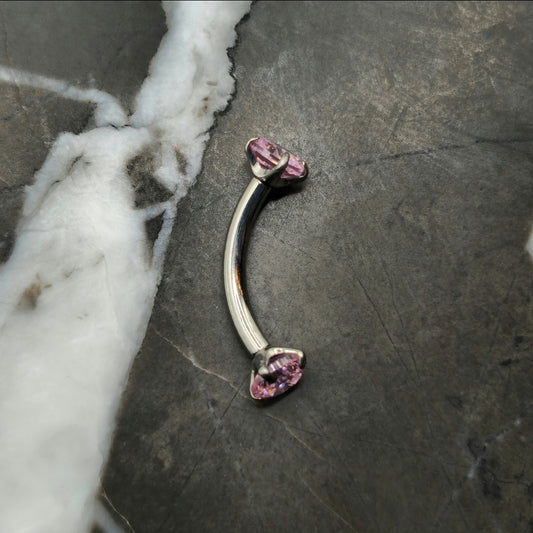 Pink Cubic Zirconia Curved Barbell