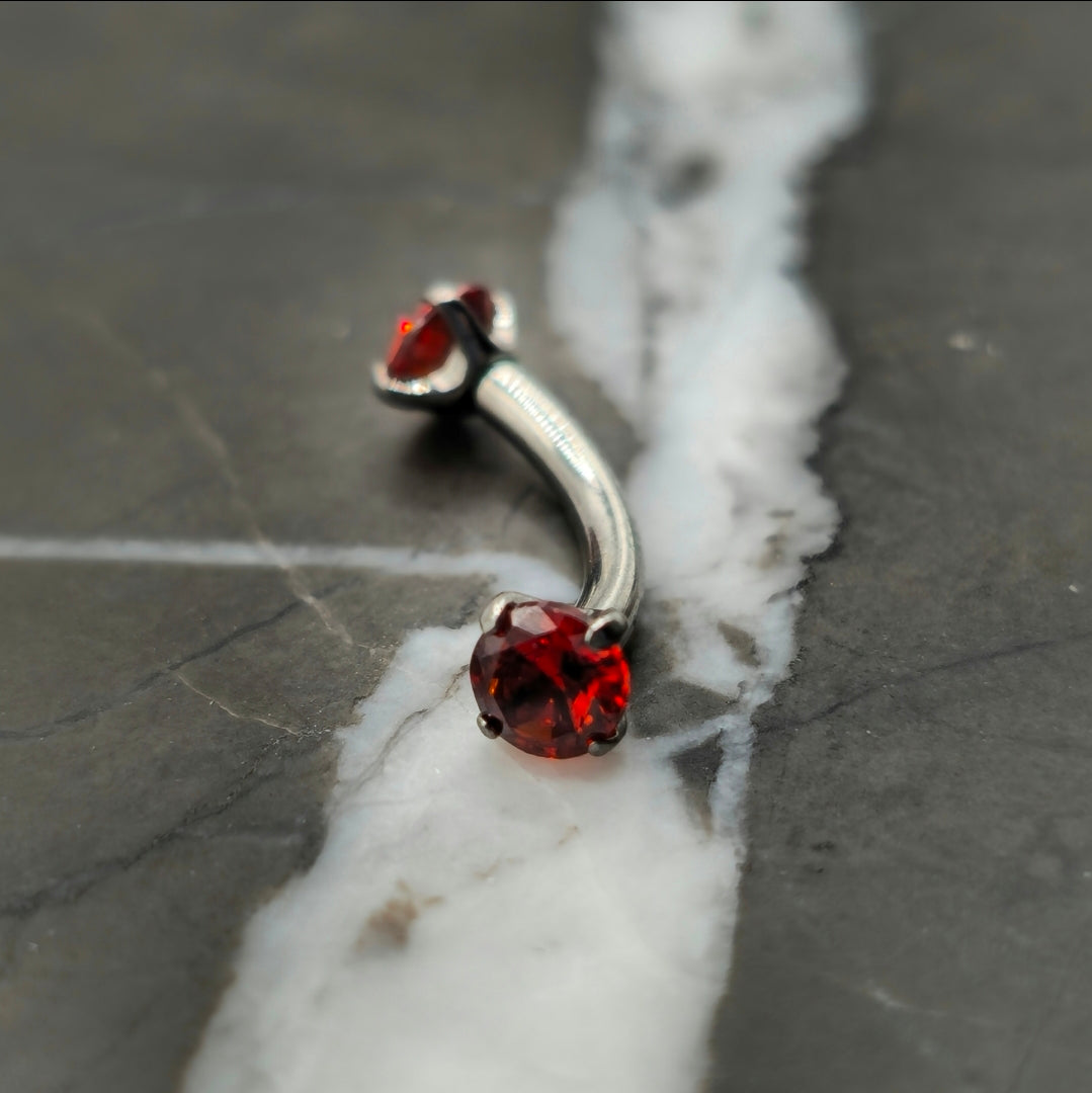 Red Cubic Zirconia Curved Barbell