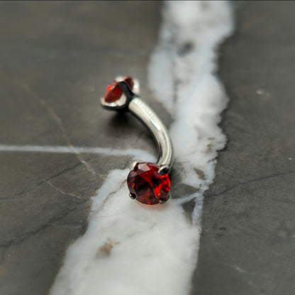 Red Cubic Zirconia Curved Barbell
