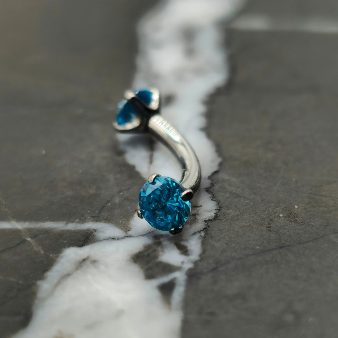 Aqua Blue Cubic Zirconia Curved Barbell