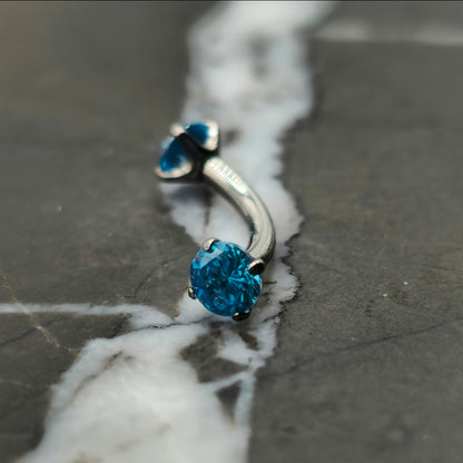 Aqua Blue Cubic Zirconia Curved Barbell