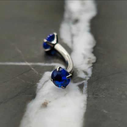 Blue Cubic Zirconia Curved Barbell