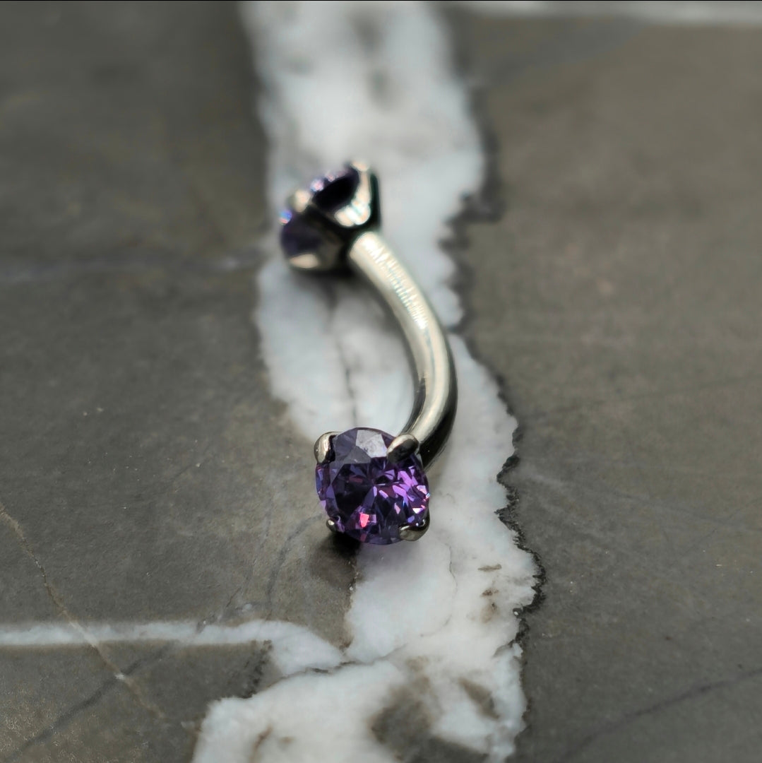Purple Cubic Zirconia Curved Barbell