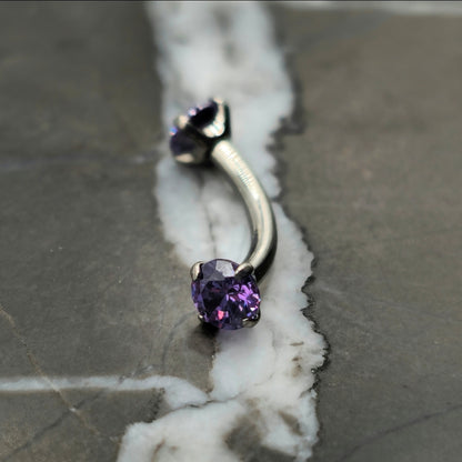 Purple Cubic Zirconia Curved Barbell