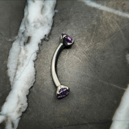 Purple Cubic Zirconia Curved Barbell