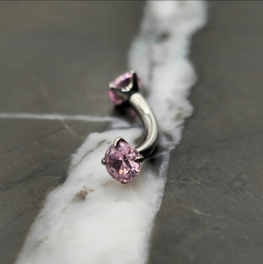 Pink Cubic Zirconia Curved Barbell