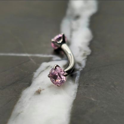 Pink Cubic Zirconia Curved Barbell