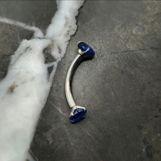 Blue Cubic Zirconia Curved Barbell
